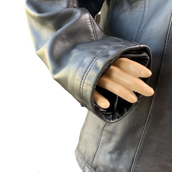 Burks Bay Black Zipper Closure Collared Leather Jacket Size Medium Vintage 90's - Picture 5 of 14